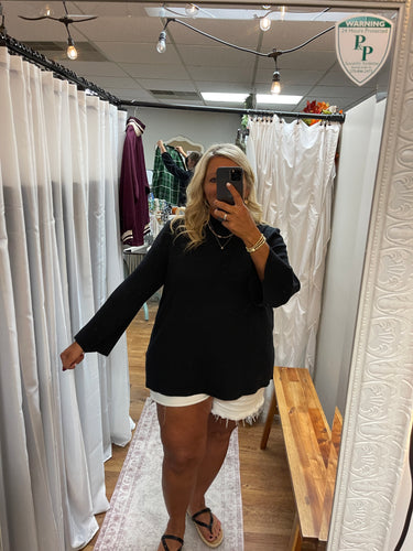 Soft Black Mock Neck 3/4 Sleeve Top