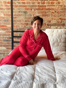 Red Button Down Shirt & Pants Sleep Set