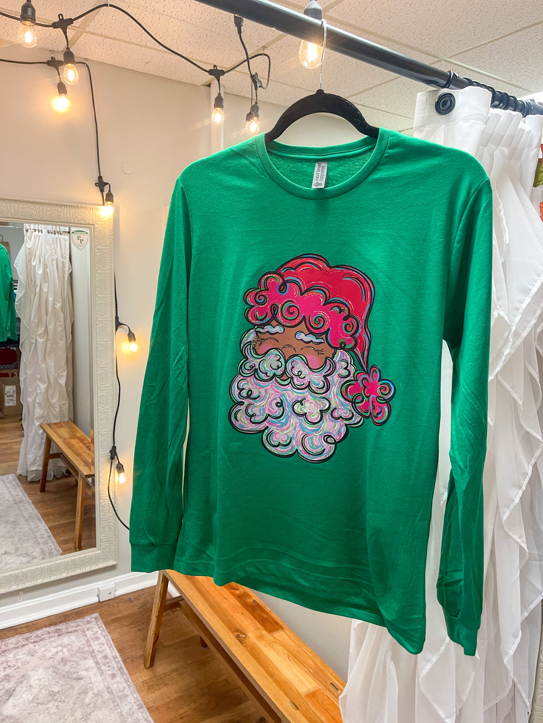 Colorful Santa Christmas Long Sleeve Unisex Tee