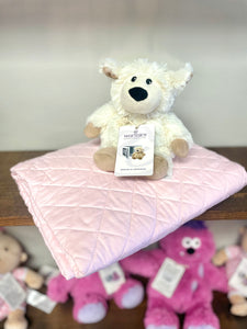 Light Pink Baby Quilt With Checker Pattern Stitching
