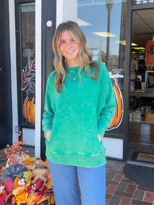 Kelly Green Acid Wash Pullover With Pockets