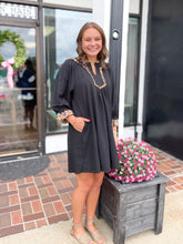 Load image into Gallery viewer, Black Tunic Dress with Leopard Trim