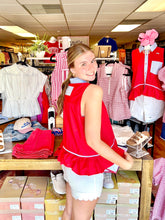 Load image into Gallery viewer, Red &amp; Blue Contrast Stripe Sleeveless Peplum Top