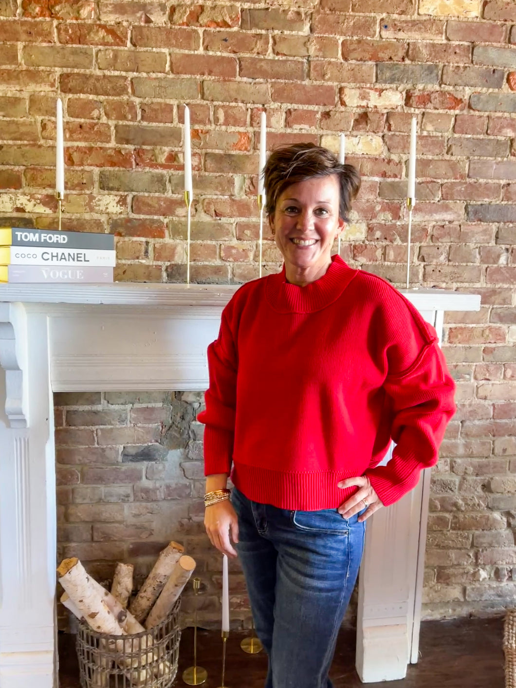 Ruby Red Wide Neck Sweater