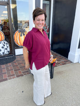 Load image into Gallery viewer, Burgundy Split Collar Side Slit Top