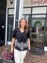 Load image into Gallery viewer, Embroidered Linen V-Neck Top