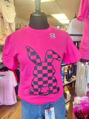 Checkered Easter Bunny Hot Pink Unisex Tee