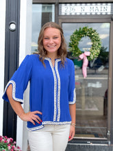 Load image into Gallery viewer, Cobalt Blue 3/4 Sleeve Linen Tunic Top
