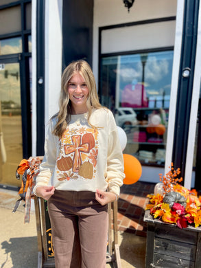 Fall Floral Pumpkin Cross ComfortWash Sweatshirt