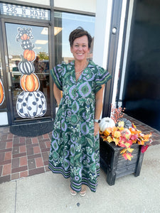 Multi-print Print Lined Midi Dress With Side Pockets