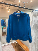 Load image into Gallery viewer, Blue Half Zip Fleece Sweatshirt