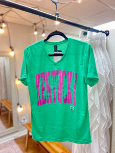 Kentucky Hot PInk/Kelly Green Unisex V-neck Soft Tee