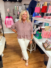 Load image into Gallery viewer, Gingham Peplum Blouse