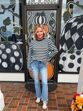 Load image into Gallery viewer, Blue &amp; Chocolate Brown Stripe Waffle Knit Top