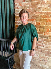 Load image into Gallery viewer, Holiday Dark Green Bubble Sleeve Top