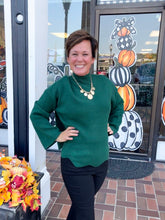 Load image into Gallery viewer, Hunter Green Mock Neck Scallop Hem Sweater
