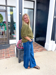 Camden Dark Wash High Rise Front Patch Pocket Wide Leg Jeans