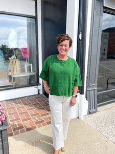 3/4 Wide Sleeve Sweater With Button Front
