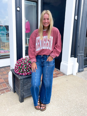 Sutton Dark Wash Mid Rise Front Patch Pocket Wide Leg Jeans