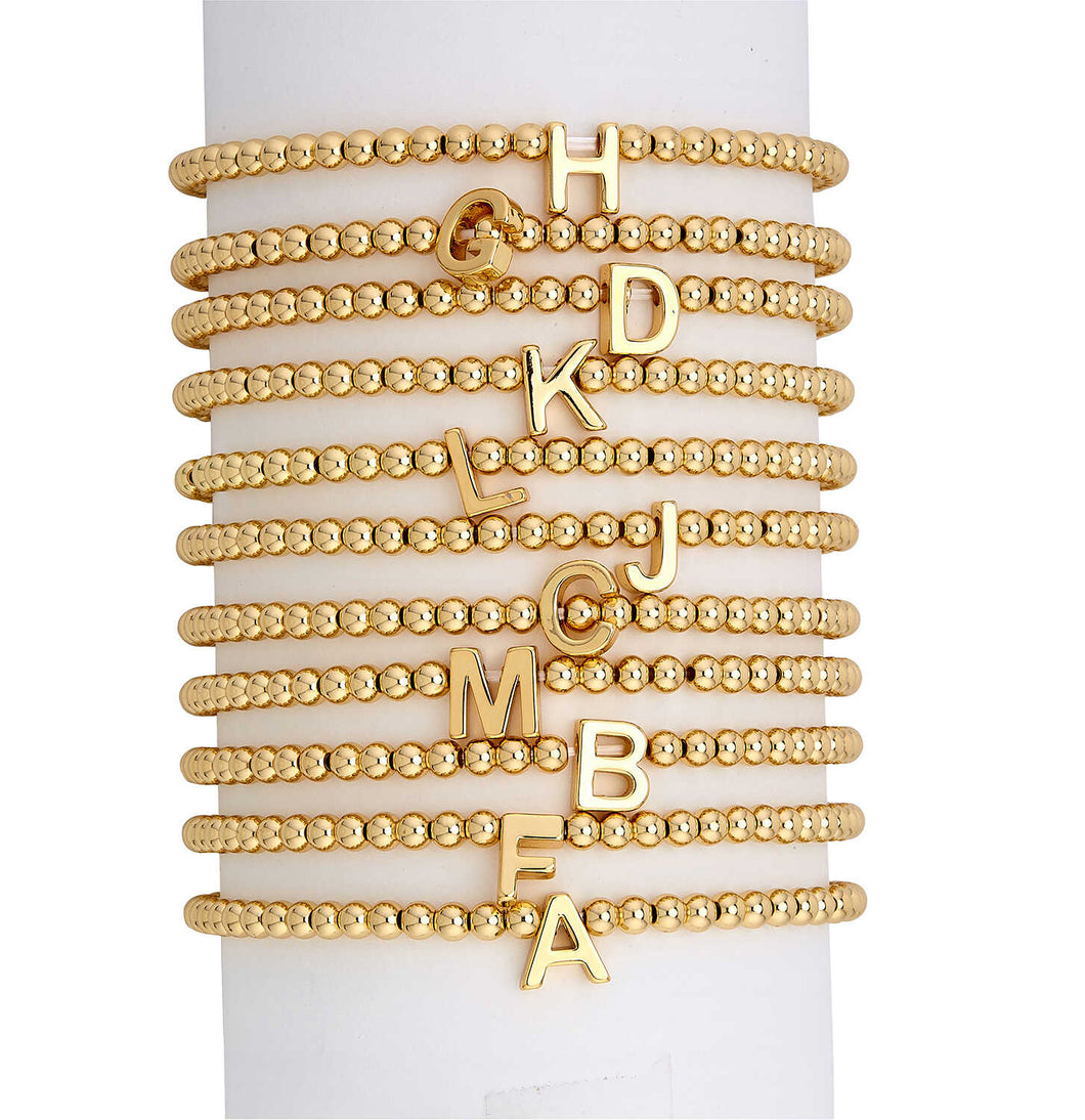 14K Gold Filled Initial Bead Stacker Stretch Bracelet