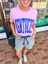 Load image into Gallery viewer, Navy Stripe Denim Drawstring Shorts with Pockets