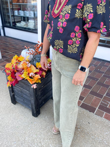 Olive Wide leg Ankle Pants