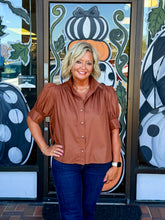 Load image into Gallery viewer, Chestnut Gathered Puff Sleeve Top