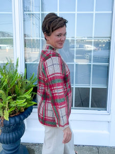 Plaid Mock Neck Taupe Sweater