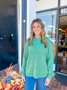 Kelly Green Curved Hem Sweater