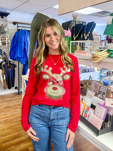 Christmas Patchwork Reindeer Soft Unisex Long Sleeve Tee