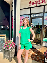 Load image into Gallery viewer, Green Linen Tie Strap Top &amp; Shorts Set