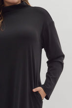 Load image into Gallery viewer, Black Long Sleeve Mock Neck Midi Dress With Pockets