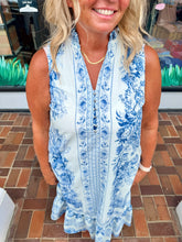 Load image into Gallery viewer, Blue Willow Toile Tiered Midi Dress