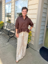 Load image into Gallery viewer, Brown Stripe Cropped Wide Leg Pants