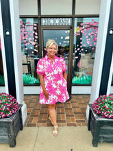 Load image into Gallery viewer, Pink Bloom Puff Sleeve Mini Dress