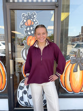 Load image into Gallery viewer, Burgundy Half Zip Butter Soft Knit Top