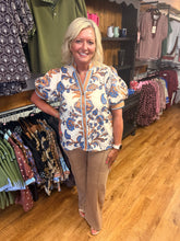 Load image into Gallery viewer, Blue Harvest Floral Puff Sleeve Top