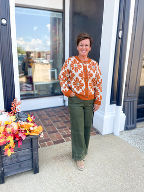 Fall Floral Knit Lightweight Cardigan Sweater