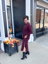 Load image into Gallery viewer, Burgundy Long Sleeve Mock Neck Midi Dress With Pockets