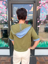 Load image into Gallery viewer, Olive &amp; Blue Contrast Hooded Sweater Top