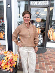Two Tone Camel Half-Zip Sweater