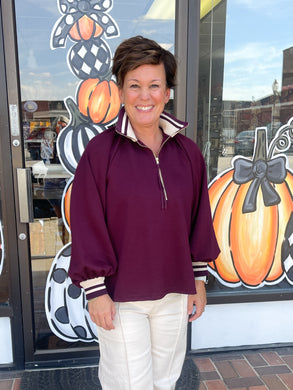 Burgundy Half Zip Butter Soft Knit Top