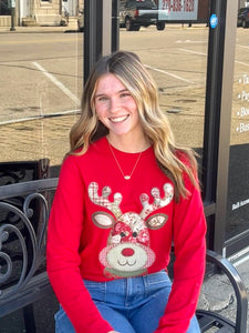 Christmas Patchwork Reindeer Soft Unisex Long Sleeve Tee