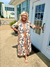 Load image into Gallery viewer, Autumn Garden Floral Contrast Trim Midi Dress