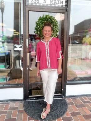 Raspberry 3/4 Sleeve Linen Tunic Top