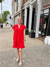 Load image into Gallery viewer, Ladies Poppy Red Split Neck A-Line Dress