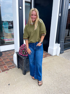 Camden Dark Wash High Rise Front Patch Pocket Wide Leg Jeans