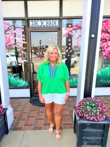 Kelly Green Embroidered Dolman Sleeve Top | LandyLane Boutique