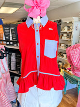Load image into Gallery viewer, Red &amp; Blue Contrast Stripe Sleeveless Peplum Top