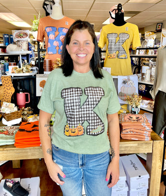 Kentucky Plaid & Pumpkin Design on Fall Sage Green Soft Tee